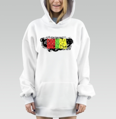 Логотип Каннибал Рейсинг с черепом и шестерёнками, Hoodie Mjhigh Dig, оверсайз, утепленная