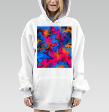 Яркое Абстрактное Слияние Синего Розового Оранжевого, Hoodie Mjhigh Dig, оверсайз, утепленная