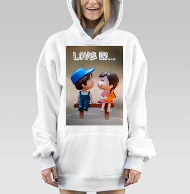 Дети любовь нежность на скамейке любви is, Hoodie Mjhigh Dig, оверсайз, утепленная