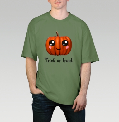 Веселая тыква для праздника Хэллоуина Trick or treat, Футболка мужская оверсайз оливковая
