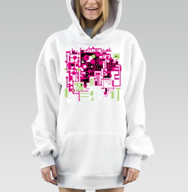 Абстрактные геометрические линии и формы в насыщенном цвете хай тек, Hoodie Mjhigh Dig, оверсайз, утепленная