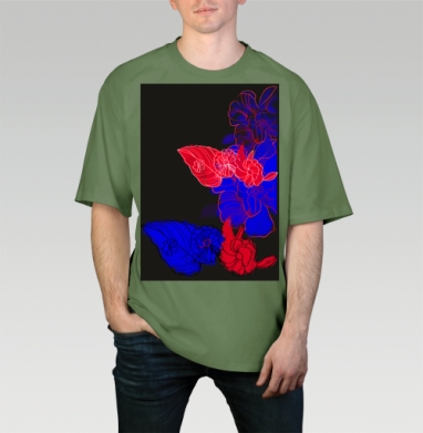 Floral print / Цветочный принт, Футболка мужская оверсайз оливковая