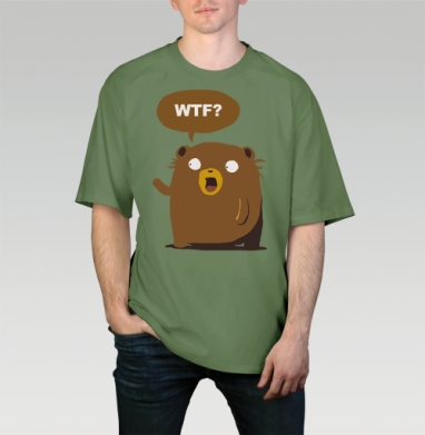 Медвежонок WTF — милый шок и удивление, Футболка мужская оверсайз оливковая