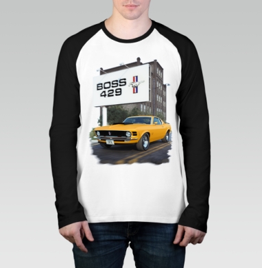 Ford Mustang Boss White / Форд Мустанг Босс Белый, Футболка длинный рукав / Мужчинам / Реглан / Принт