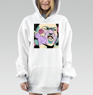 Абстрактное лицо с гримасой агрессии кубизм поп арт, Hoodie Mjhigh Dig, оверсайз, утепленная