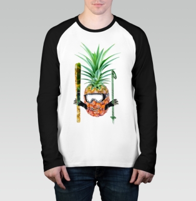 Улыбающийся ананас-горнолыжник, Футболка длинный рукав / Мужчинам / Реглан / Принт
