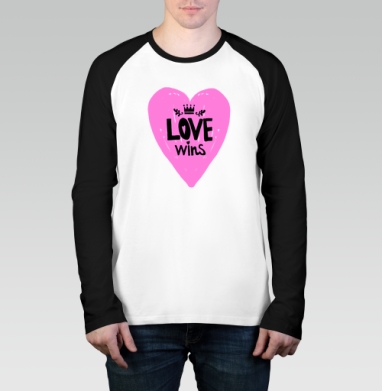 LOVE wins яркое розовое сердце с короной, Футболка длинный рукав / Мужчинам / Реглан / Принт