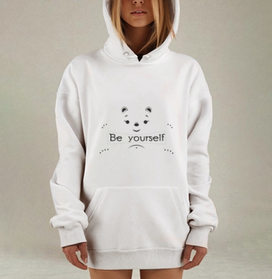 Будь Самим Собой Медвежонок с Надписью Be Yourself, Hoodie Mjhigh Dig, оверсайз, утепленная
