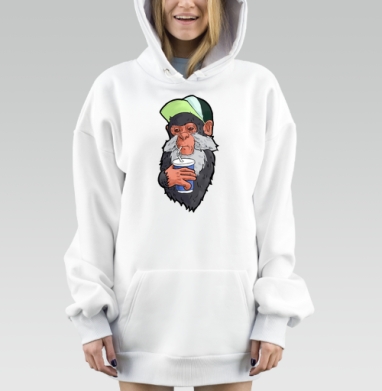 Обезьяна пьёт напиток с надписью Ром Кола вопрос, Hoodie Mjhigh Dig, оверсайз, утепленная