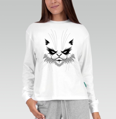 Black metal cat / Чёрная металлическая кошка, Футболка лонгслив женская белая