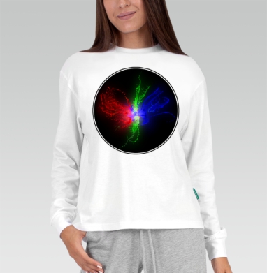 Мощный всплеск RGB цвета в динамике, Футболка лонгслив женская белая