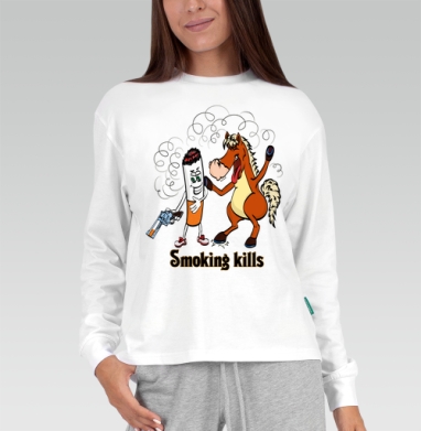 Smoking kills / Курение убивает, Футболка лонгслив женская белая