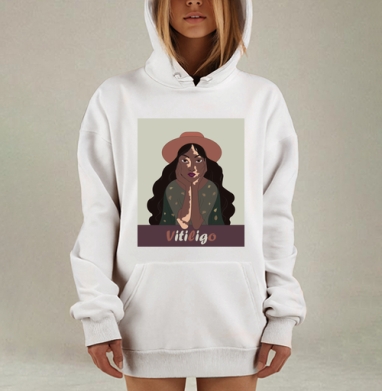 Спокойное принятие витилиго девушка и ягодный цвет, Hoodie Mjhigh Dig, оверсайз, утепленная