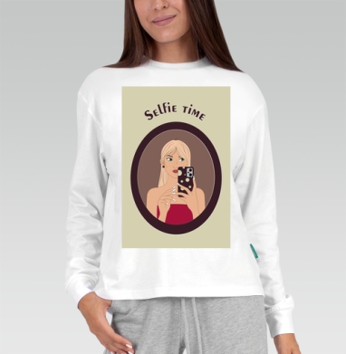Девушка с зелеными глазами и аксессуарами Selfie Time - Магазин футболок jsartvector - Дизайнерские принты