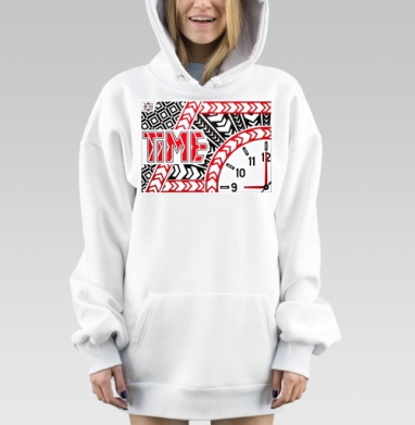Время красный черный белый циферблат часы, Hoodie Mjhigh Dig, оверсайз, утепленная