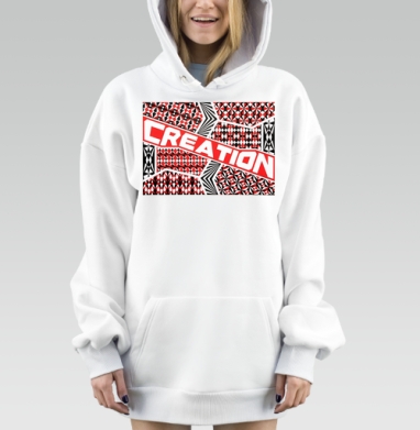 Яркое творчество в красных черных геометрических узорах, Hoodie Mjhigh Dig, оверсайз, утепленная