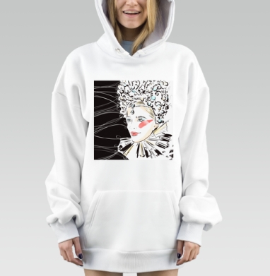 Женщина в кокошнике с красной щекой в белом воротнике, Hoodie Mjhigh Dig, оверсайз, утепленная