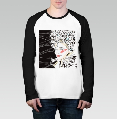 Женщина в кокошнике с красной щекой в белом воротнике, Футболка длинный рукав / Мужчинам / Реглан / Принт