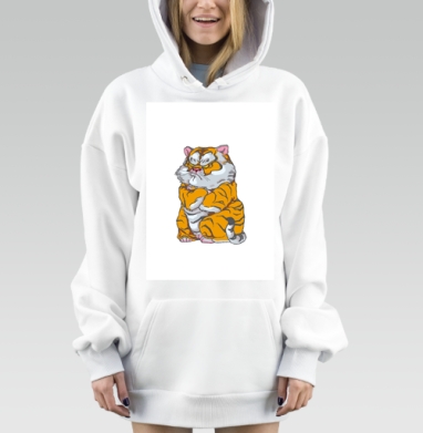 Упрямый маленький тигр сердитый взгляд, Hoodie Mjhigh Dig, оверсайз, утепленная