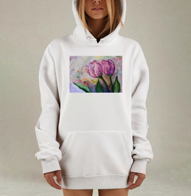Нежные весенние цветы с каплями росы нежность природы свежесть цветов, Hoodie Mjhigh Dig, оверсайз, утепленная