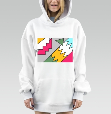 Яркое динамическое столкновение геометрических фигур на сером фоне, Hoodie Mjhigh Dig, оверсайз, утепленная