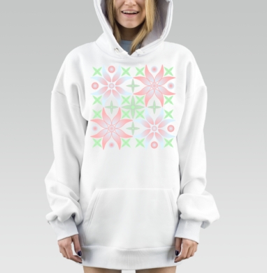 Цветочный узор в розовых голубых зелёных тонах для подушки, Hoodie Mjhigh Dig, оверсайз, утепленная