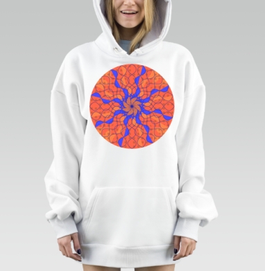 Абстрактное рыжее солнце с синими геометрическими линиями и формами, Hoodie Mjhigh Dig, оверсайз, утепленная