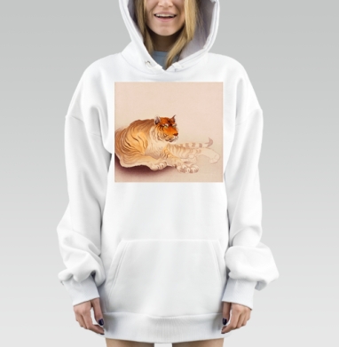 Задумчивый тигр в теплых оттенках гармония внутреннего мира, Hoodie Mjhigh Dig, оверсайз, утепленная