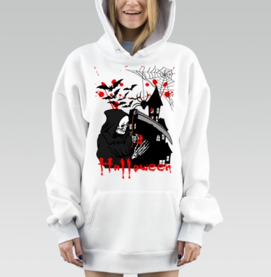 Страшный скелет смерти с косой возле замка Halloween, Hoodie Mjhigh Dig, оверсайз, утепленная