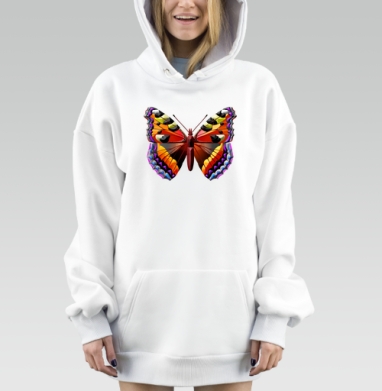 Яркая бабочка с оригинальными крыльями на сером фоне, Hoodie Mjhigh Dig, оверсайз, утепленная
