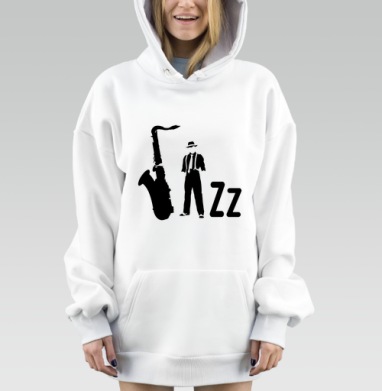 Силуэт джазового музыканта саксофона джаз, Hoodie Mjhigh Dig, оверсайз, утепленная