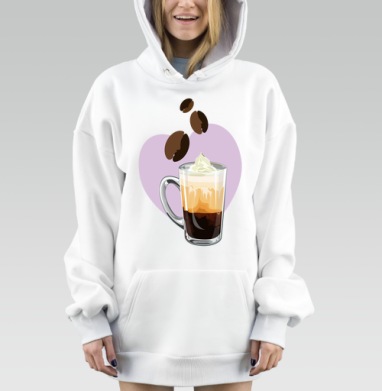 Ароматный кофе со сливками и зернами в сердце, Hoodie Mjhigh Dig, оверсайз, утепленная