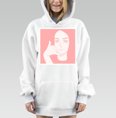 Жест телефонного звонка в розовых тонах на лице, Hoodie Mjhigh Dig, оверсайз, утепленная