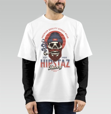 Череп хипстер с трубкой и бородой для одежды street wear - Мужские Длинный рукав