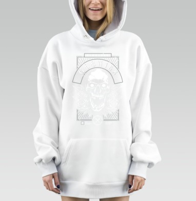 Череп с розами и надписями в готическом стиле на черном фоне, Hoodie Mjhigh Dig, оверсайз, утепленная