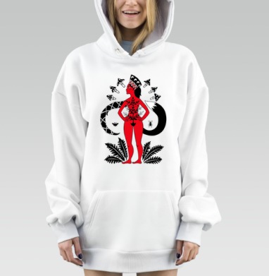 Русская лиса женская сила и природа в стиле Рашн вуман, Hoodie Mjhigh Dig, оверсайз, утепленная
