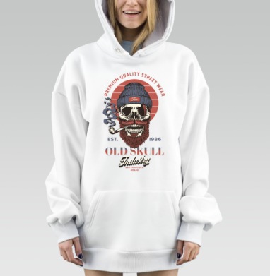 Бородатый череп с трубкой в шапке для уличной одежды, Hoodie Mjhigh Dig, оверсайз, утепленная