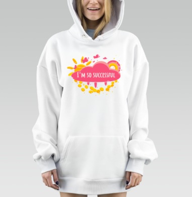 Розовое облако успеха с золотыми монетами и бабочками, Hoodie Mjhigh Dig, оверсайз, утепленная