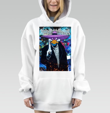 Мощный персонаж с пистолетом в фиолетовой шляпе и черном плаще, Hoodie Mjhigh Dig, оверсайз, утепленная