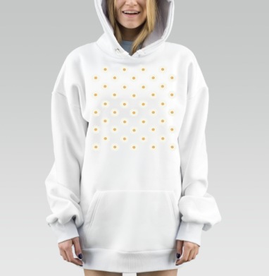 Нежные белые ромашки на светло сером фоне в весеннем настроении, Hoodie Mjhigh Dig, оверсайз, утепленная