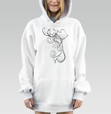 Стильный чёрно-белый абстрактный графический орнамент, Hoodie Mjhigh Dig, оверсайз, утепленная