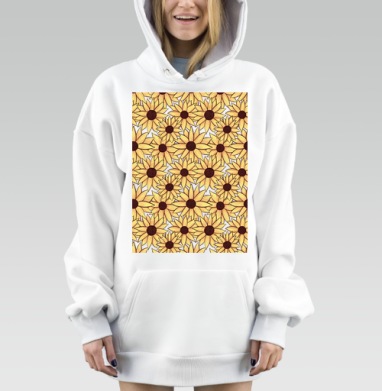 Подсолнухи желтые на голубом фоне сочные теплые подсолнухи, Hoodie Mjhigh Dig, оверсайз, утепленная