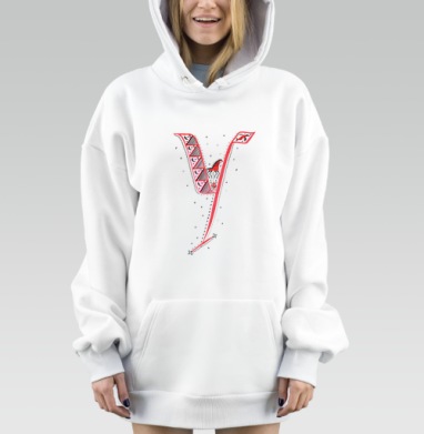 Буквица У древнерусская народная роспись мезенской росписи узоры, Hoodie Mjhigh Dig, оверсайз, утепленная