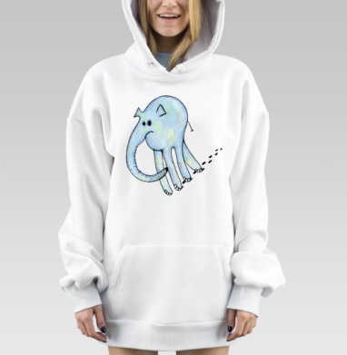Голубой слон с четырьмя ногами идет следами, Hoodie Mjhigh Dig, оверсайз, утепленная