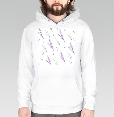 Лаванда зелень свежесть природа легкость паттерн, Толстовка белая Regular, утепленная