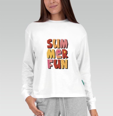Летние забавы теплые цвета летний текст summer fun, Футболка лонгслив женская белая