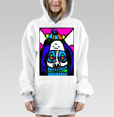 Яркий контрастный череп с карнавальными элементами и глазами, Hoodie Mjhigh Dig, оверсайз, утепленная