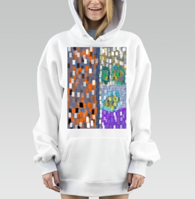 Абстрактное цифровое взаимодействие в оранжево синей гамме беспорядке, Hoodie Mjhigh Dig, оверсайз, утепленная