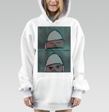 Два лица эмоциональный контраст граффити urban art, Hoodie Mjhigh Dig, оверсайз, утепленная