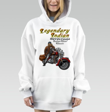 Байкер на красно чёрном байке легендарной марки Indian мотивы мото культуры, Hoodie Mjhigh Dig, оверсайз, утепленная